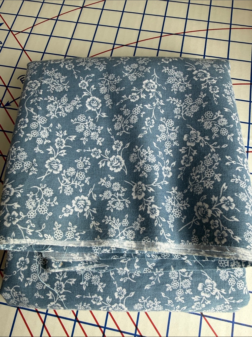 Vintage Blue & White Floral Challis Fabric 3 Yards x 44” Lightweight Drapey